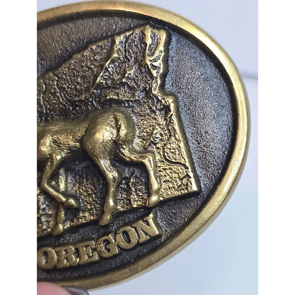 Vintage 1978 Oregon State Buck Deer Solid‎ Brass Belt Buckle Bergamot Franklin